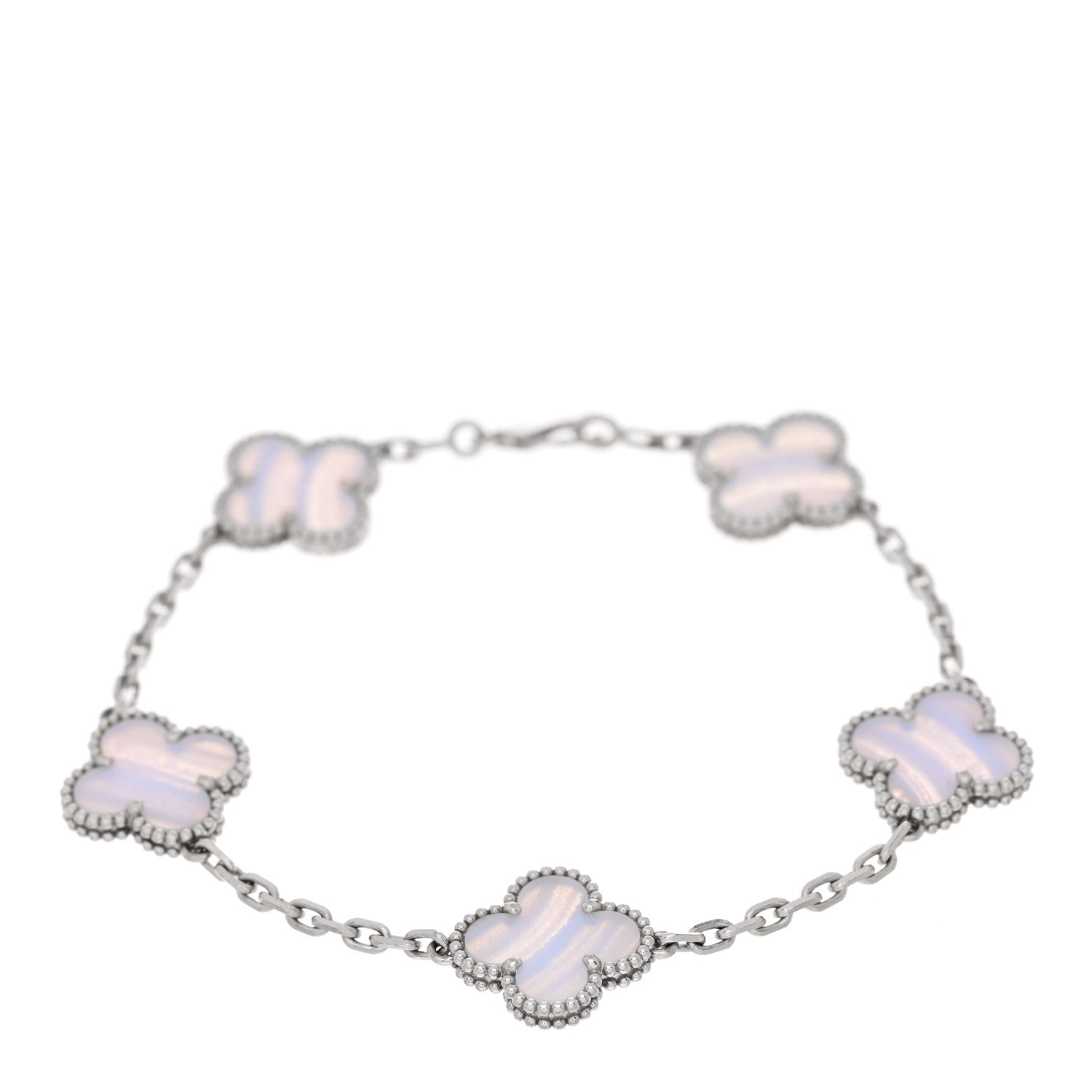 Van Cleef & Arpels 18K White Gold Chalcedony 5 Motifs Vintage Alhambra Bracelet 1 of 4