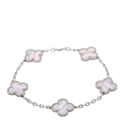 Van Cleef & Arpels 18K White Gold Chalcedony 5 Motifs Vintage Alhambra Bracelet 1 of 4