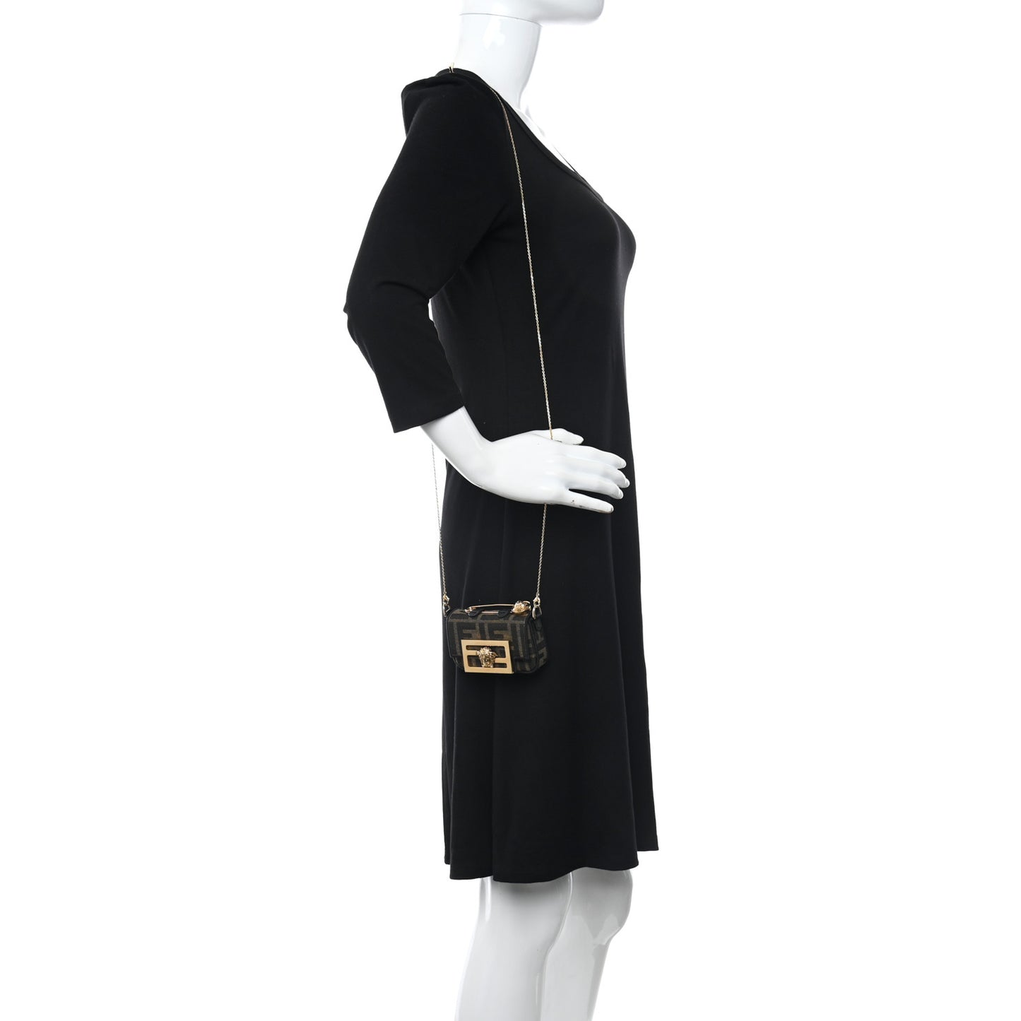 X VERSACE Fabric Jacquard Fendace FF Nano Brooch Baguette Tobacco Black