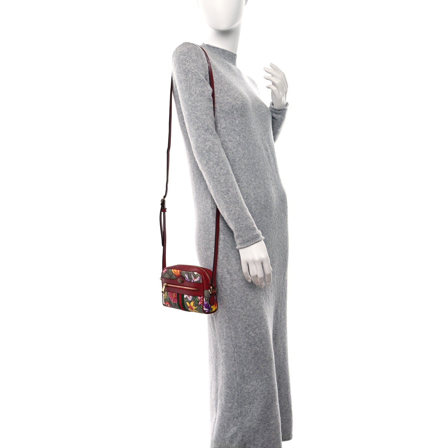 Gucci GG Supreme Monogram Flora Web Mini Ophidia Shoulder Bag Red 2 of 11