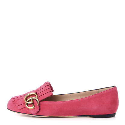 Gucci Kid Scamosciato GG Marmont Fringe Flats 36 Hot Pink 1 of 9