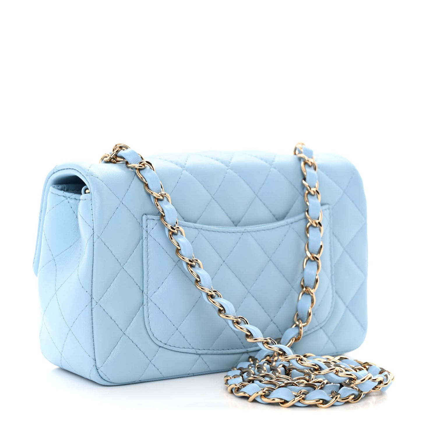 Lambskin Quilted Mini Rectangular Flap Light Blue