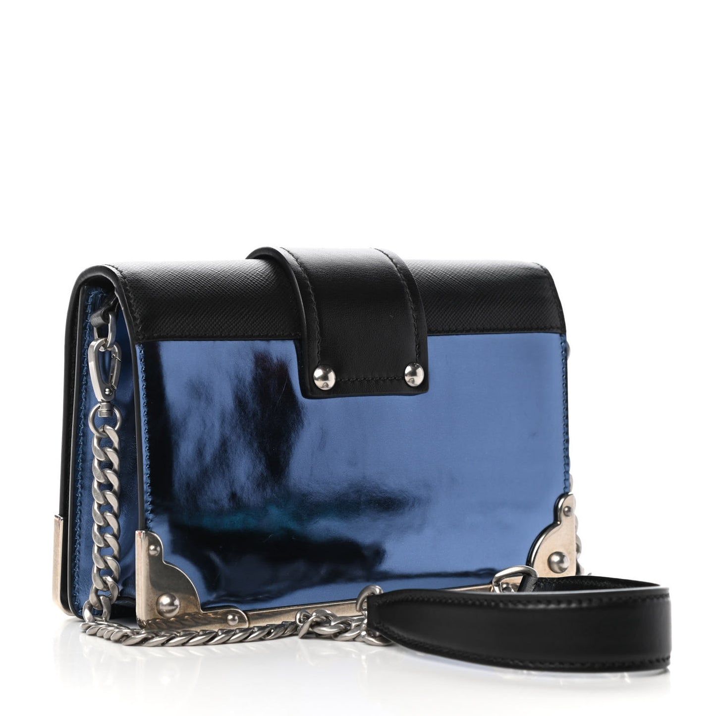 Metallic Vitello Saffiano Cahier Bag Denim Black