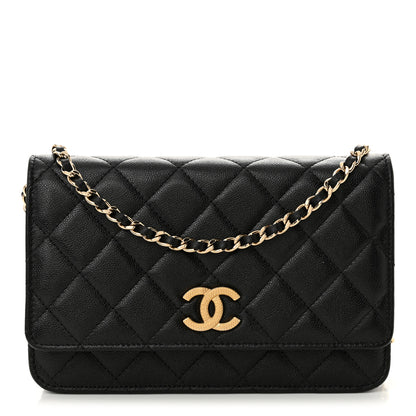 Chanel Caviar Quilted Textured CC Wallet On Chain WOC Black 1 of 11