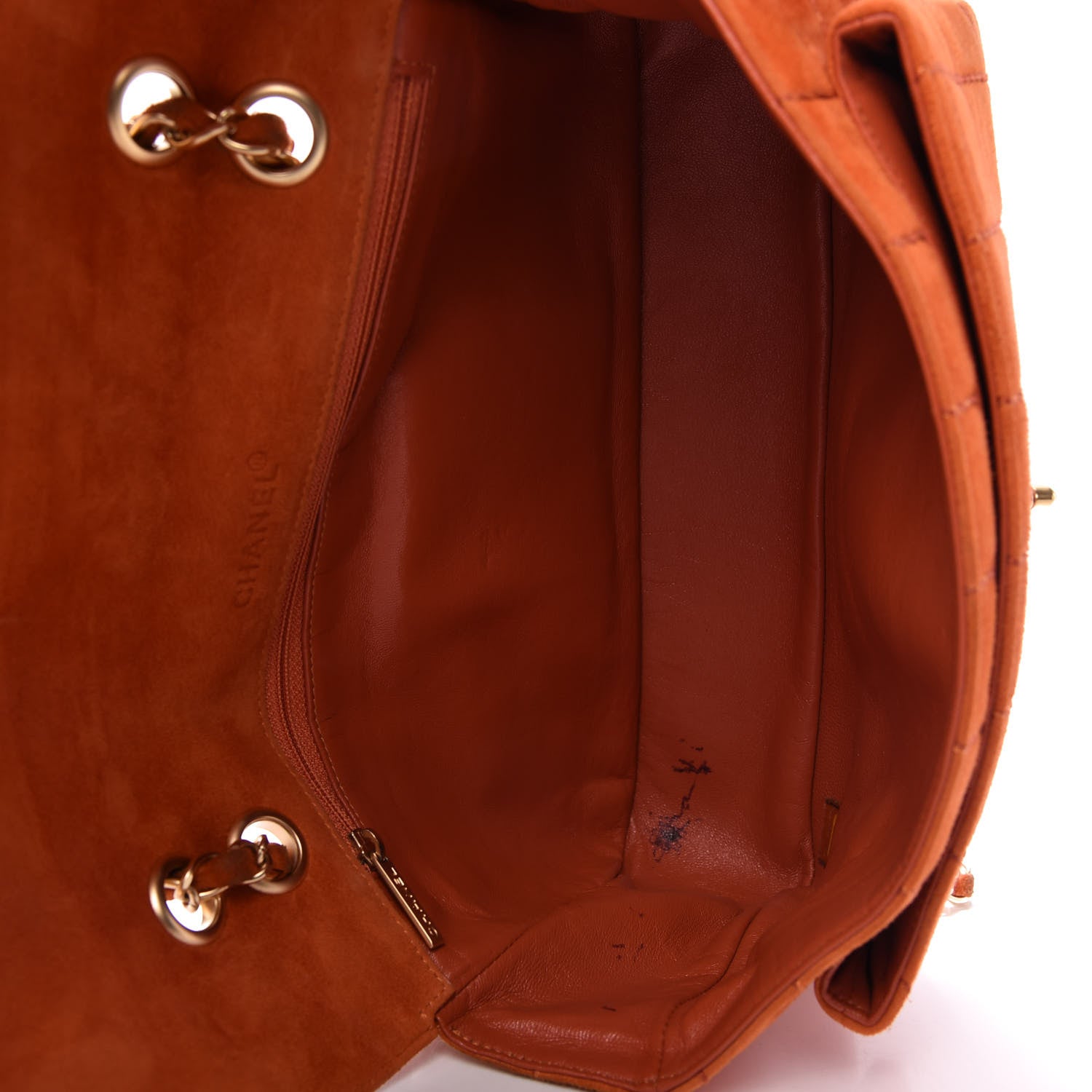 Chanel Suede Square Quilted Flap Orange 5 of 11