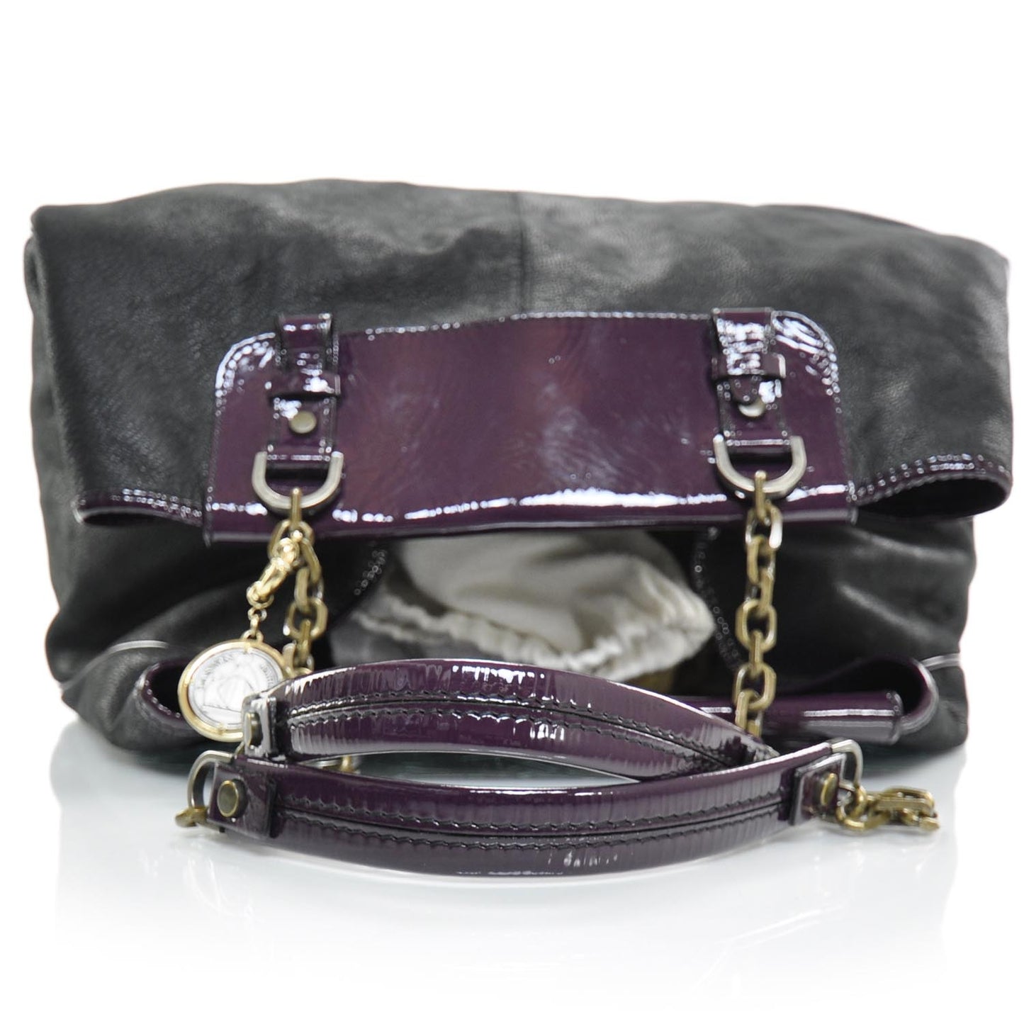 Leather Patent Trim Large Weekender Bag Black and Purple