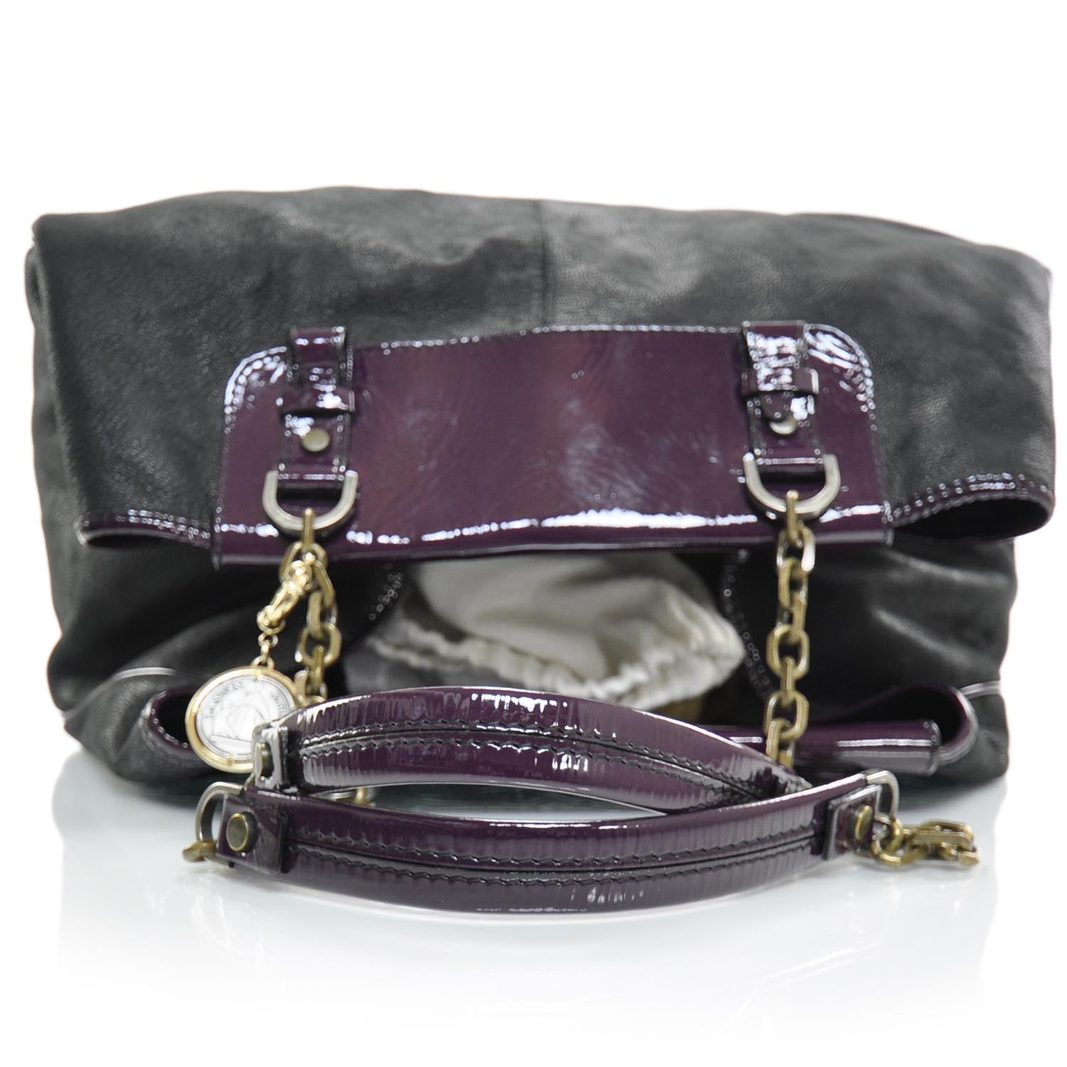Lanvin Leather Patent Trim Large Weekender Bag Black and Purple 4 of 8