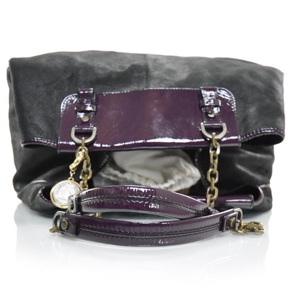 Lanvin Leather Patent Trim Large Weekender Bag Black and Purple 4 of 8