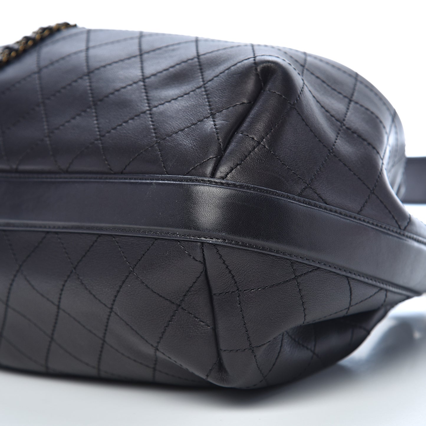 Calfskin Stitched Medium Drawstring CC Bag Black
