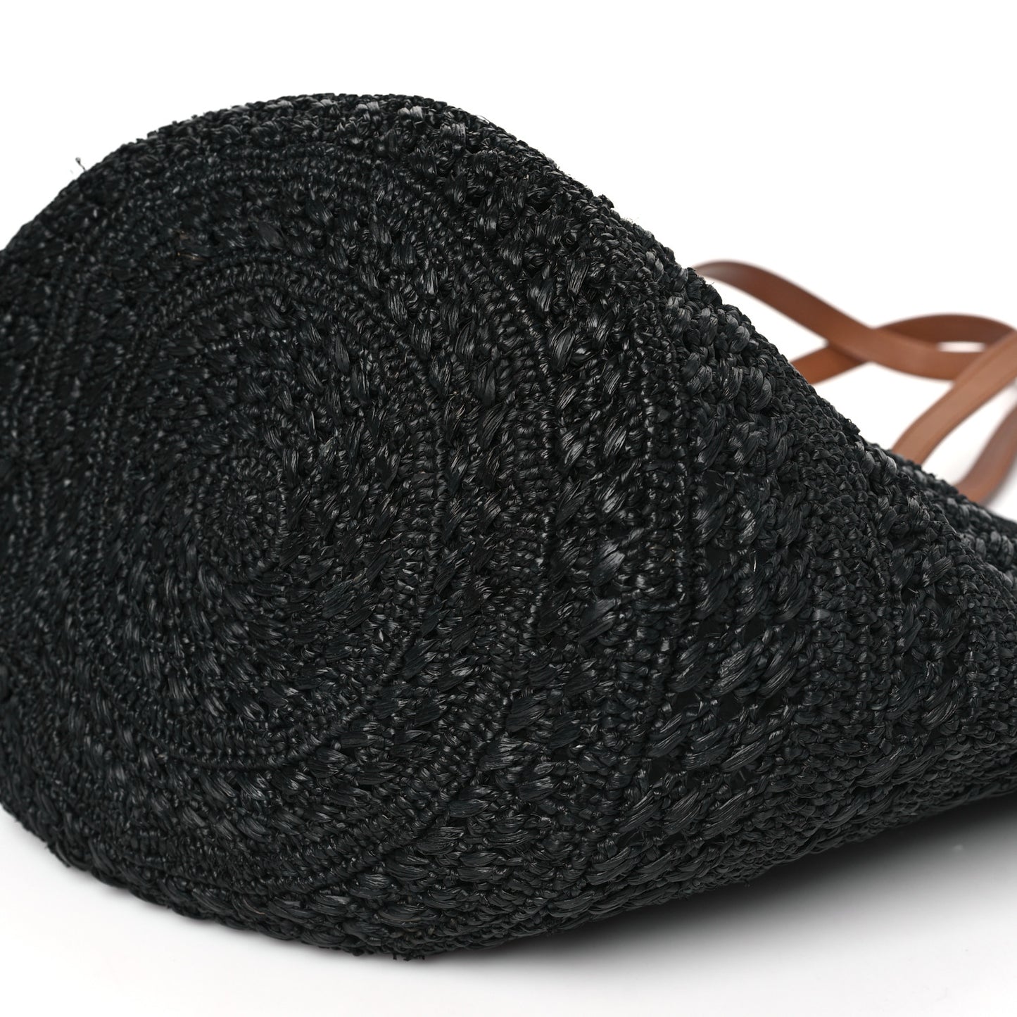 Raffia Calfskin Medium Panier Tote Black