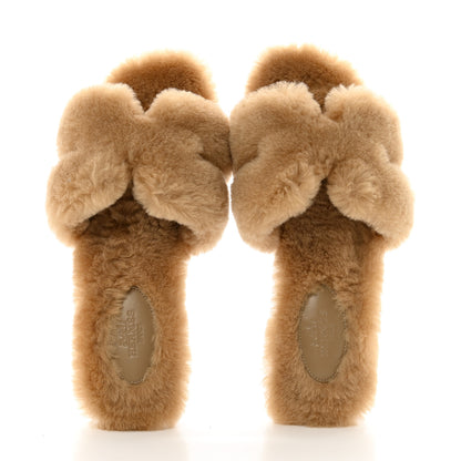 Hermes Woolskin Oran Sandals 37 Beige Argile 2 of 9