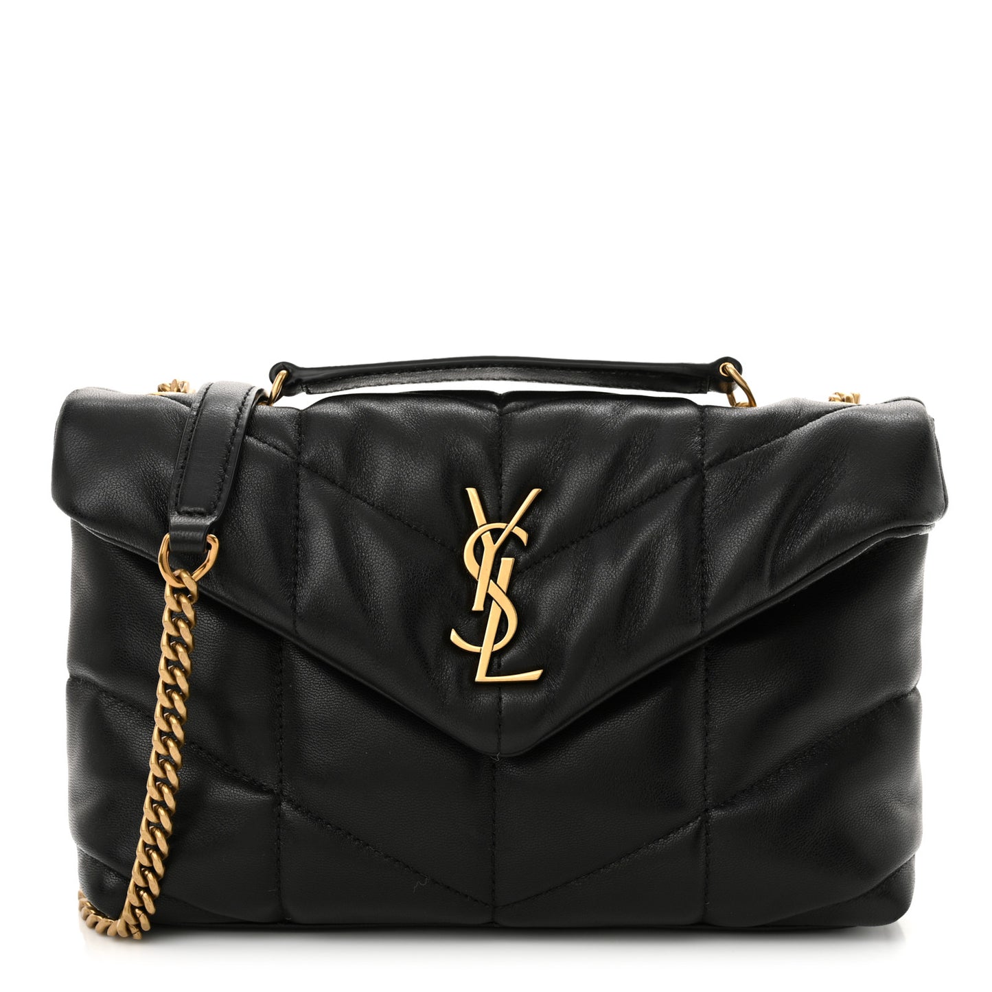 Lambskin Quilted Toy Loulou Puffer Monogram Chain Satchel Black