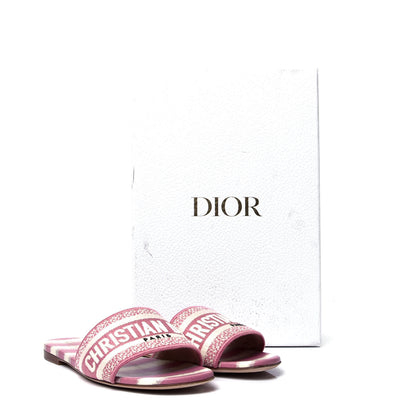 Christian Dior Cotton D-Stripes Embroidered Dway Mules Slide Sandals 37 Deep Nude 10 of 10