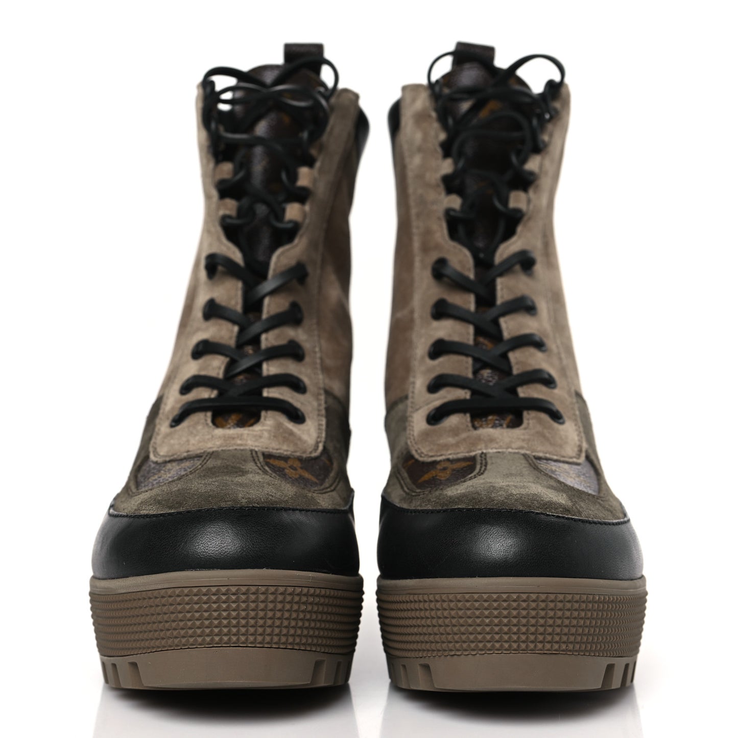 Suede Calfskin Monogram Laureate Platform Desert Boots 40 Taupe