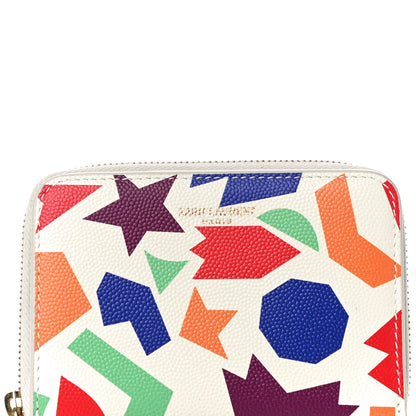 Saint Laurent Grained Calfskin Paris Compact Zip Around Wallet White Multicolor 8 of 10