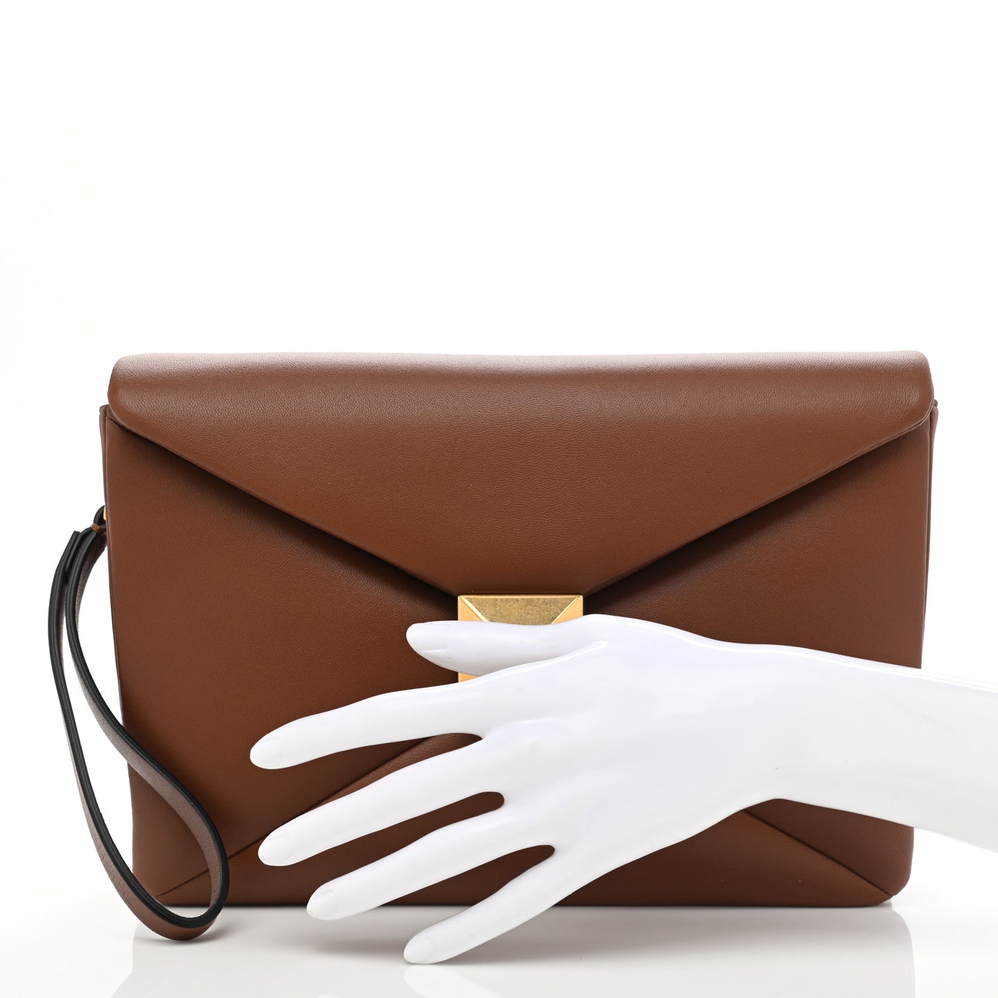 Nappa One Stud Wristlet Clutch Bag Tan Brown