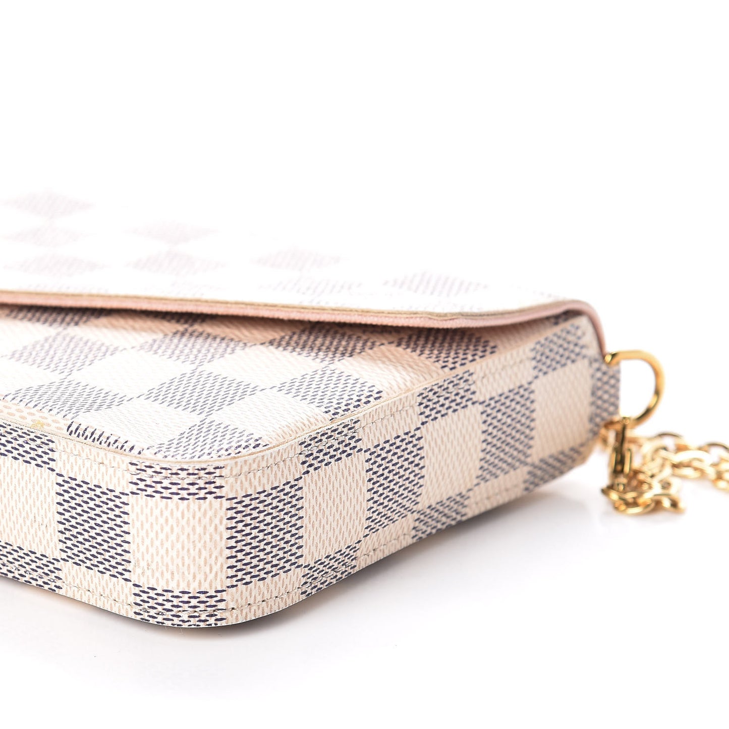 Damier Azur Pochette Felicie Chain Wallet Rose Ballerine