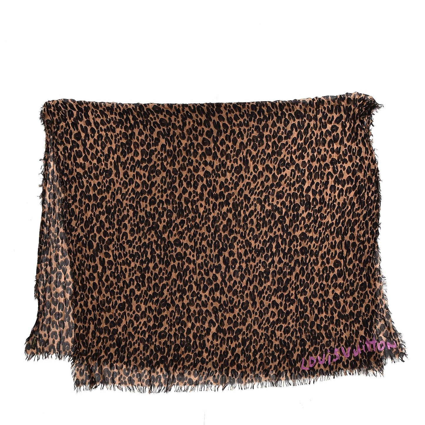 Cashmere Silk Leopard Etole Stole Marron