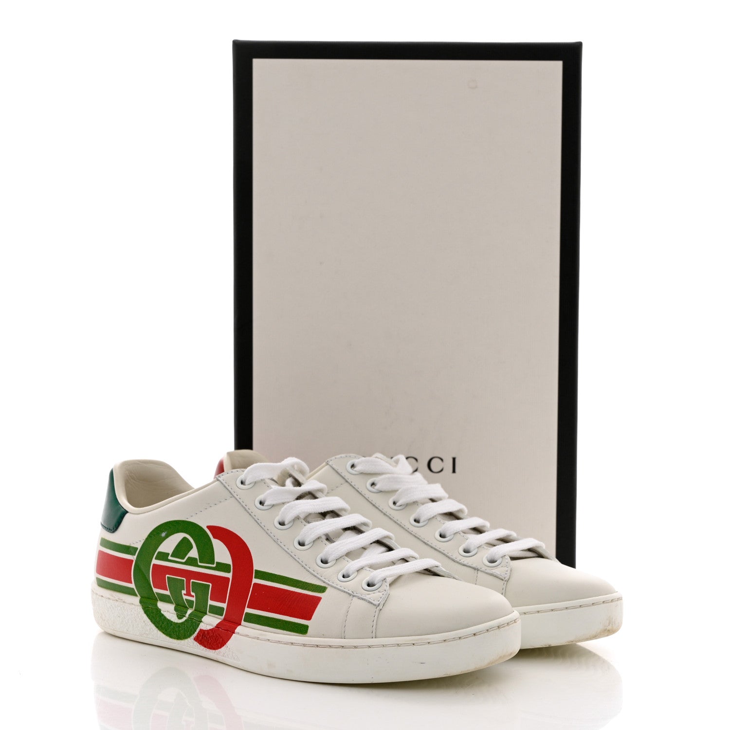 Gucci Calfskin Interlocking G Womens New Ace Sneakers 36 White Red Flame Green 15 of 15