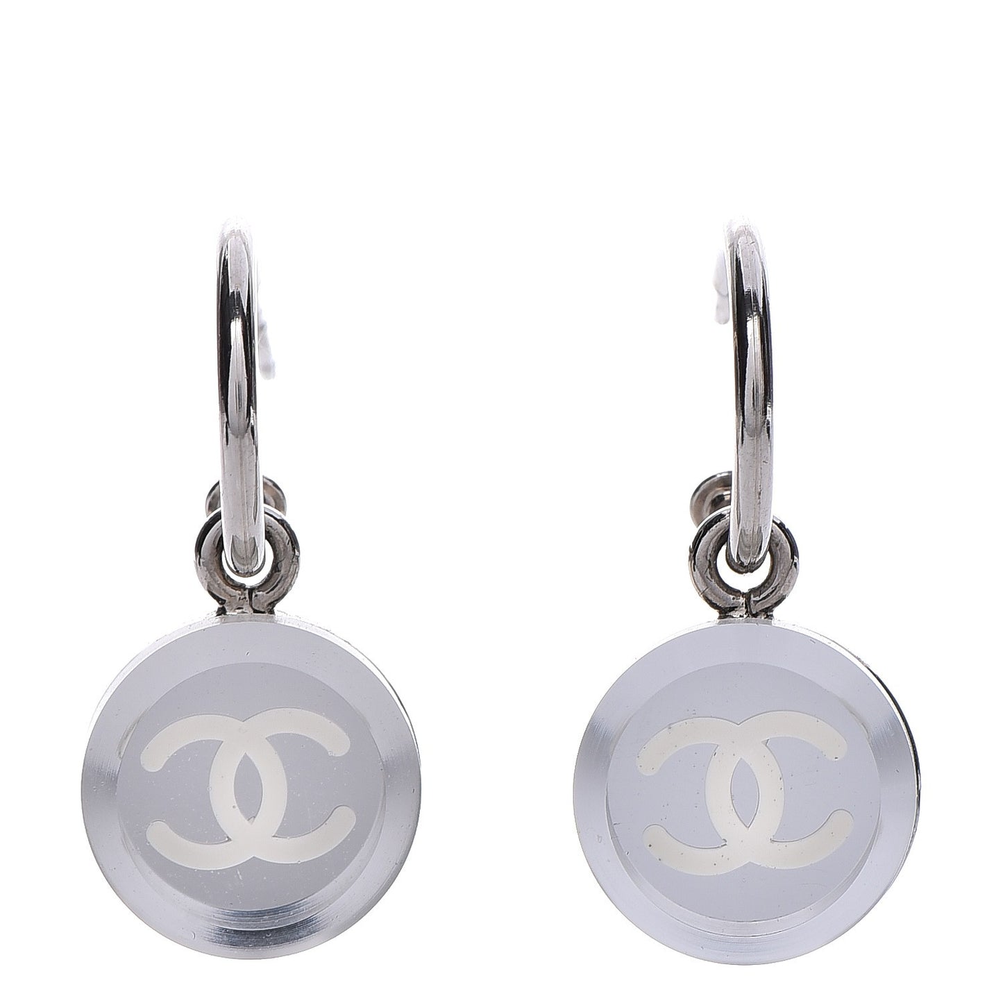 Mirror Resin CC Hoop Earrings Silver