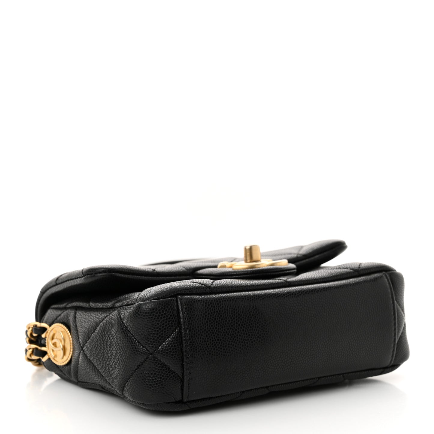 Caviar Quilted Mini Twist Your Buttons Flap Black