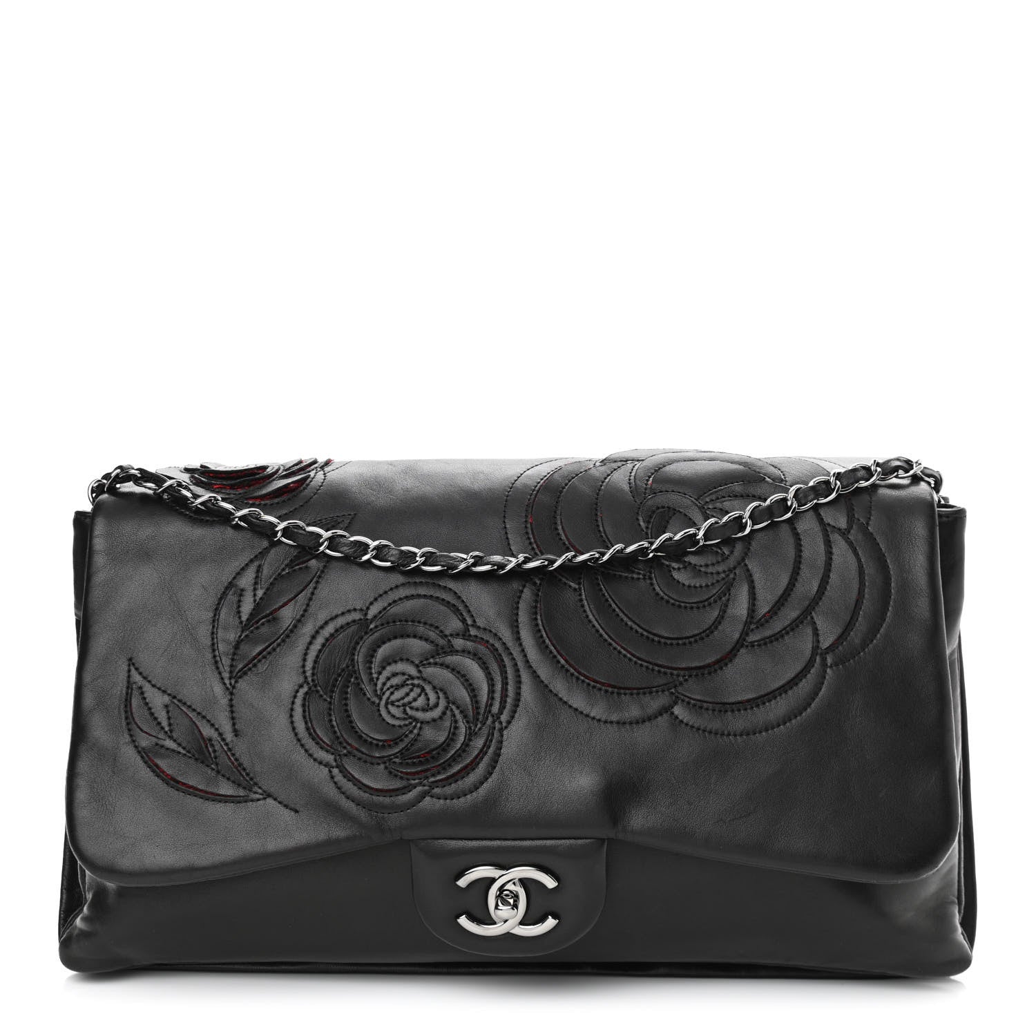 Chanel Lambskin Tweed Maxi Camellia Petals Flap Black 1 of 11