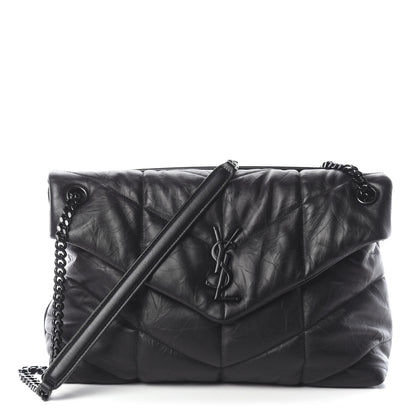 Saint Laurent Lambskin Quilted Medium Loulou Puffer Monogram Chain Satchel Black 1 of 8