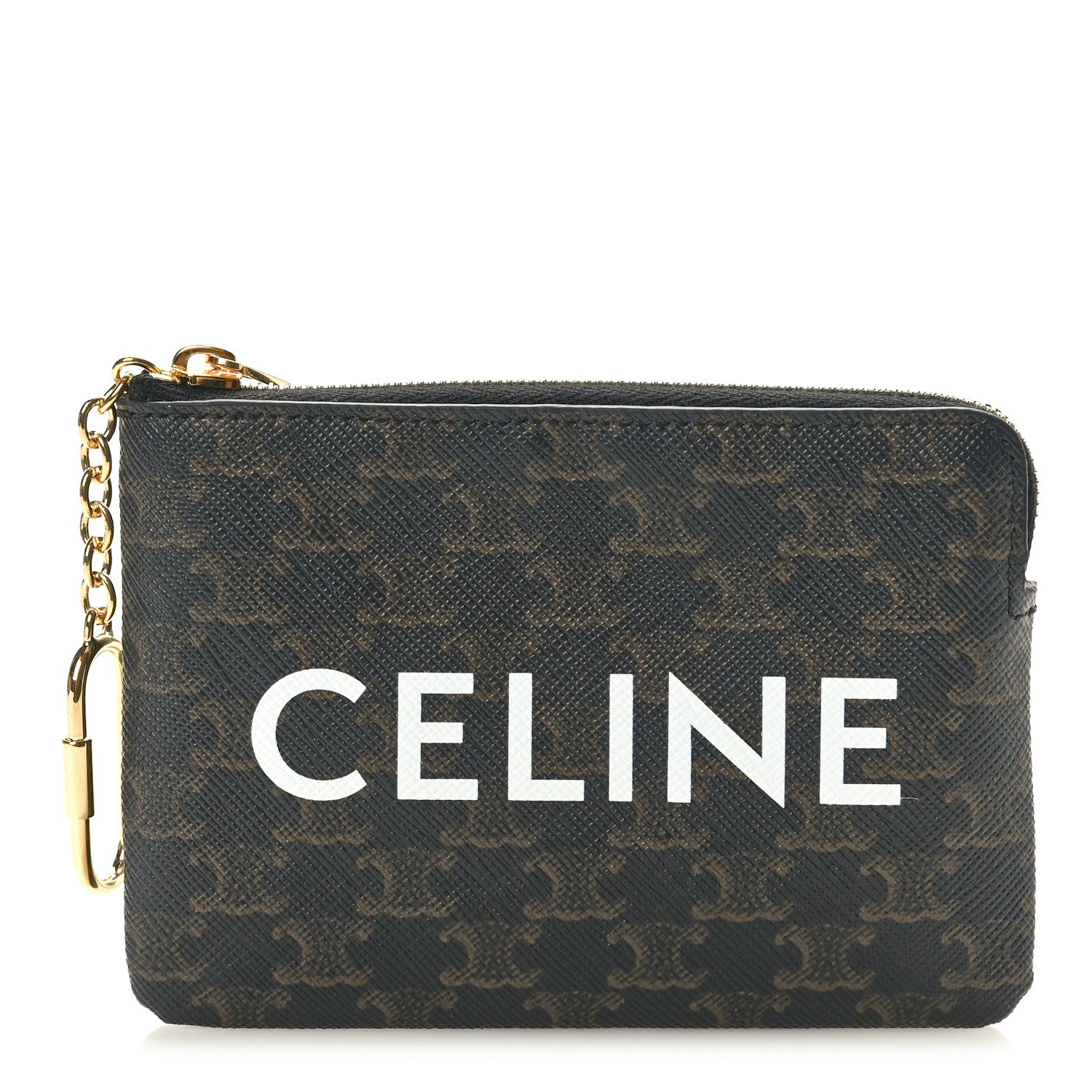 Celine Triomphe Canvas Logo Coin and Card Pouch With Hook Black 1 of 8