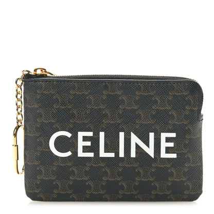 Celine Triomphe Canvas Logo Coin and Card Pouch With Hook Black 1 of 8