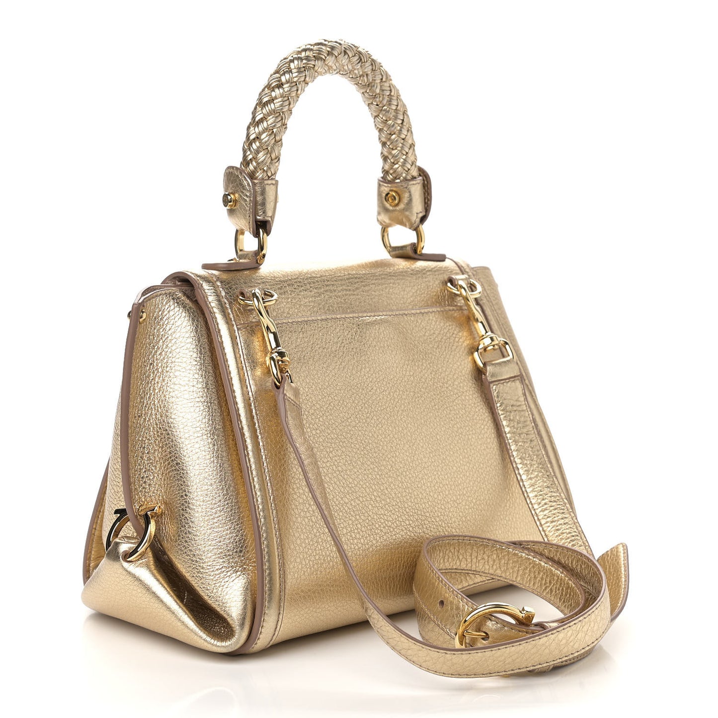 Metallic Grained Calfskin Sofia Satchel Gold