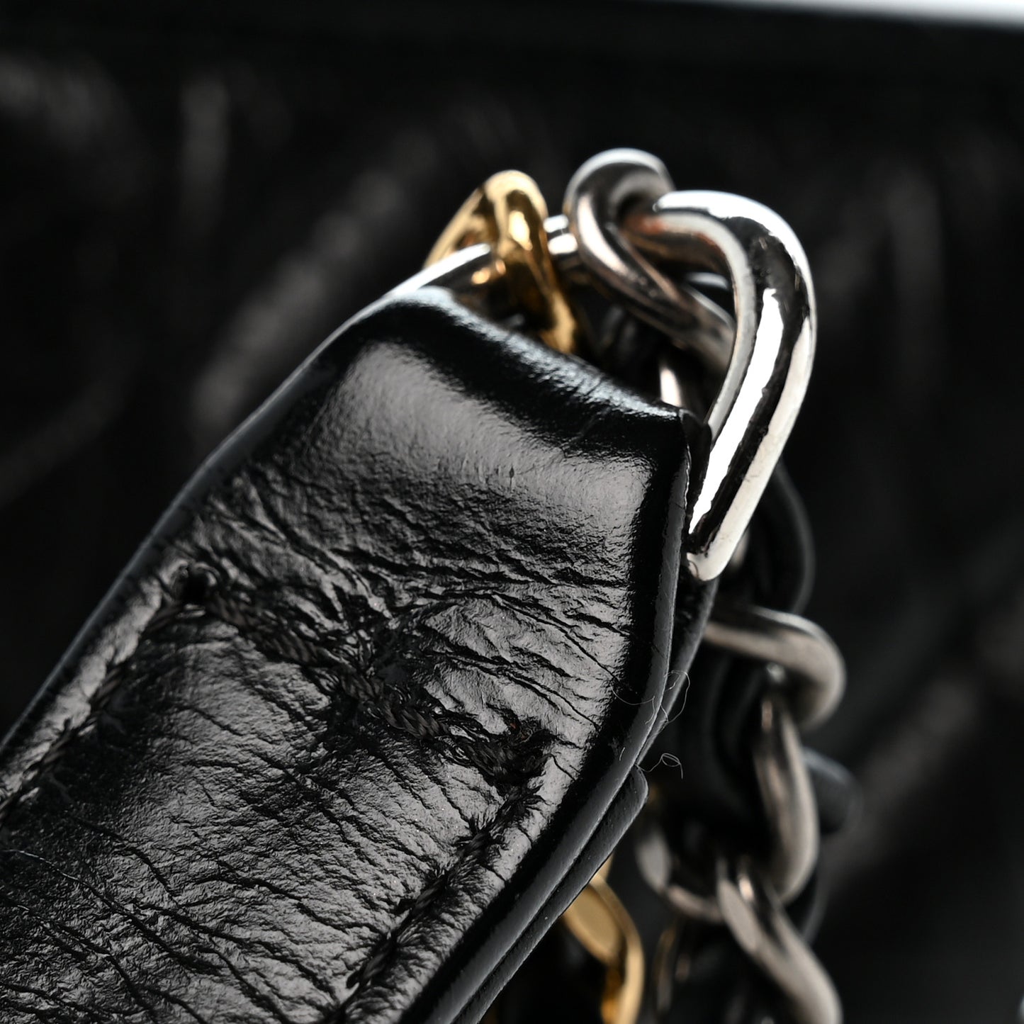 Aged Calfskin Chevron Quilted Small Gabrielle Hobo Black