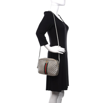 Gucci Laminated Nappa Web Trapuntata Small GG Shoulder Bag Argento 2 of 10