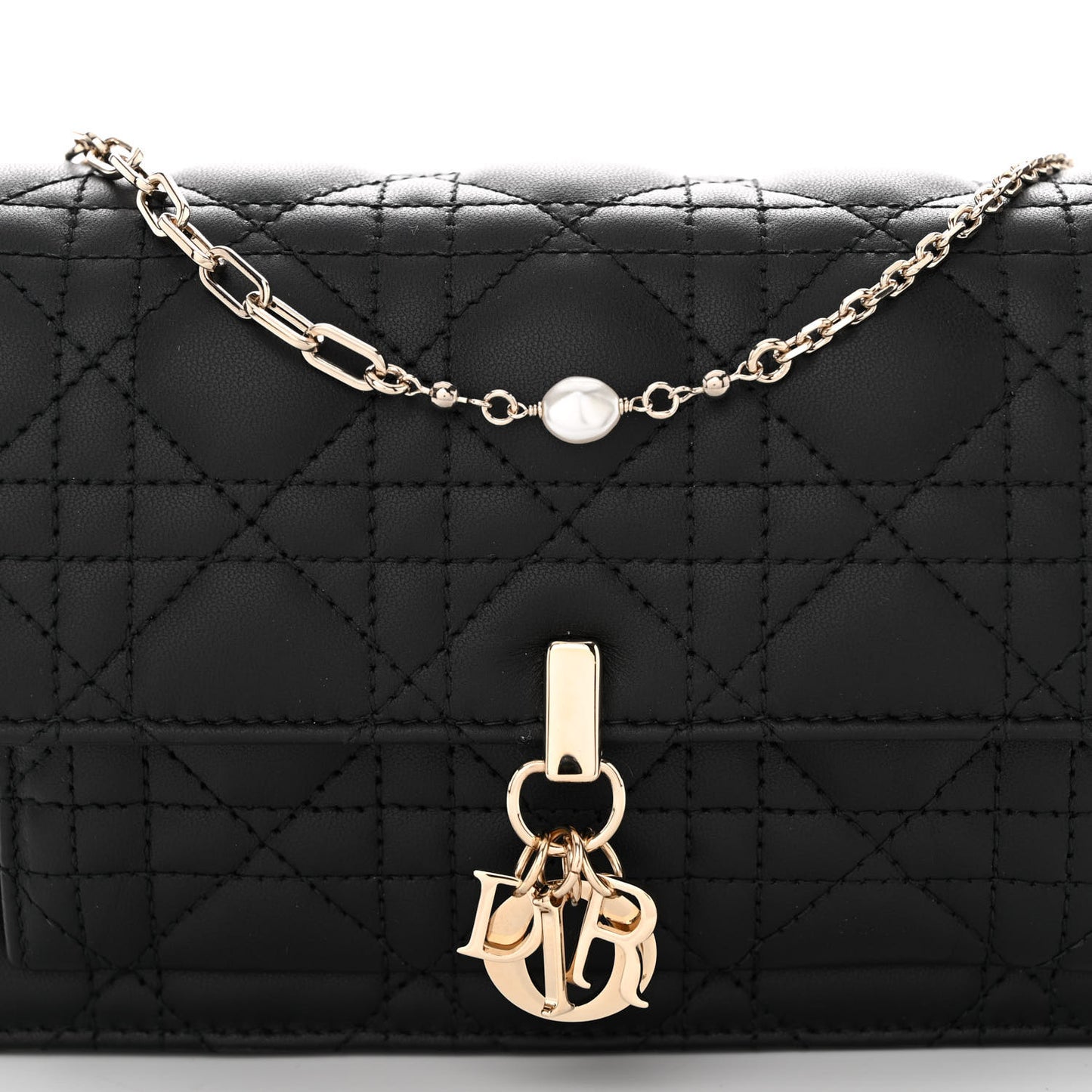 Lambskin Cannage Lady Dior Chain Pouch Black