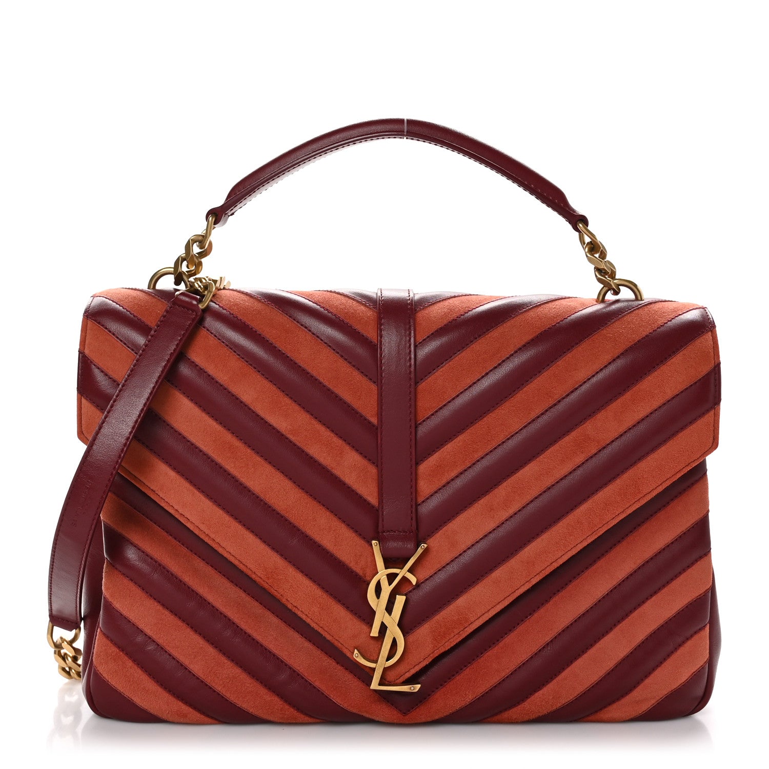Saint Laurent Calfskin Suede Matelasse Chevron Large Monogram College Bag Burgundy 1 of 12