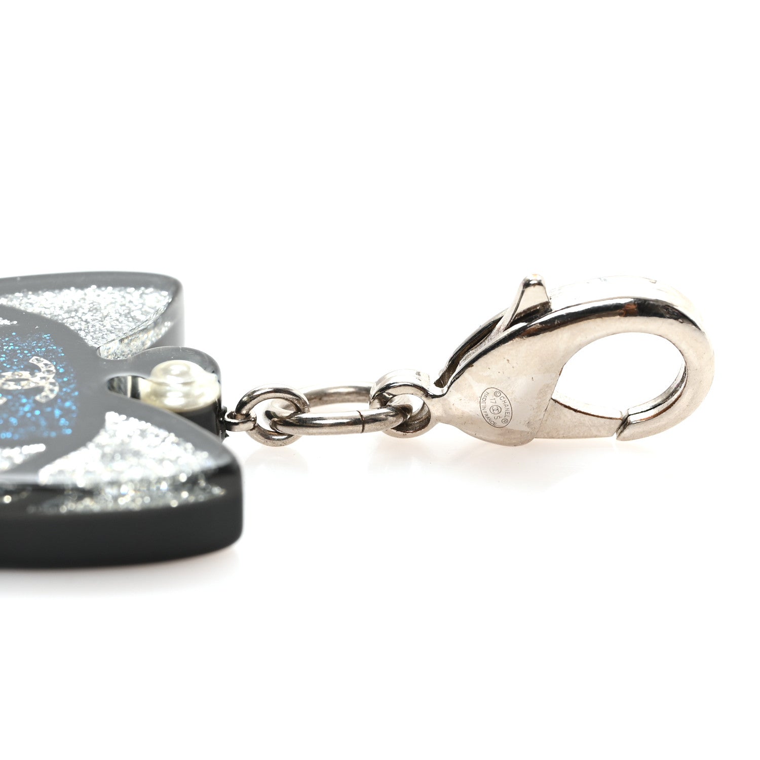 Chanel Resin Crystal Cat Emoji Bag Charm Black Blue Silver 3 of 4