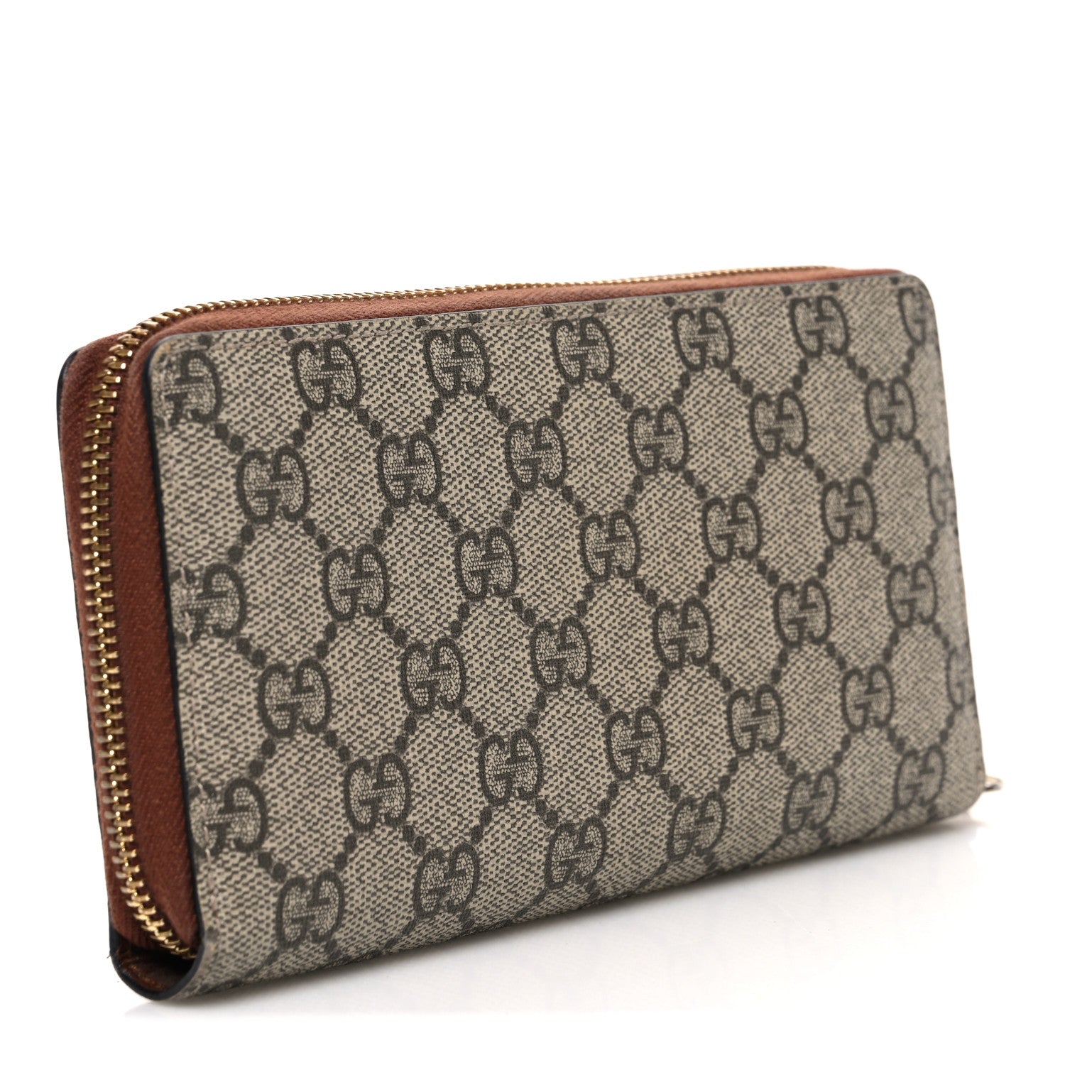 Gucci GG Supreme Monogram Cuoio Toscano Zip Around Wallet Beige Ebony Cuir 3 of 7