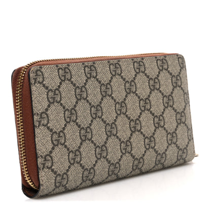 Gucci GG Supreme Monogram Cuoio Toscano Zip Around Wallet Beige Ebony Cuir 3 of 7