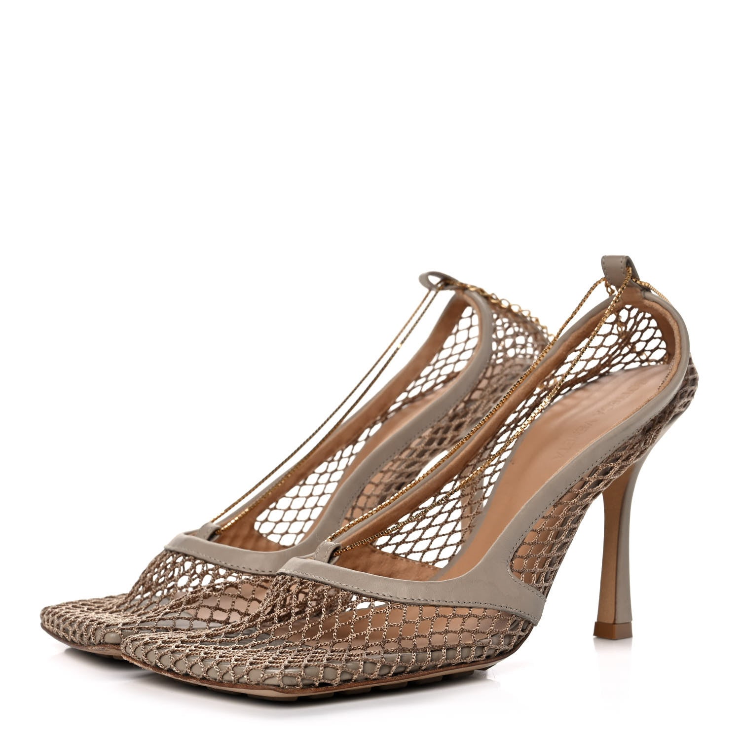 Bottega Veneta Mesh Calfskin Chain Stretch Pumps 38.5 Beige 3 of 8