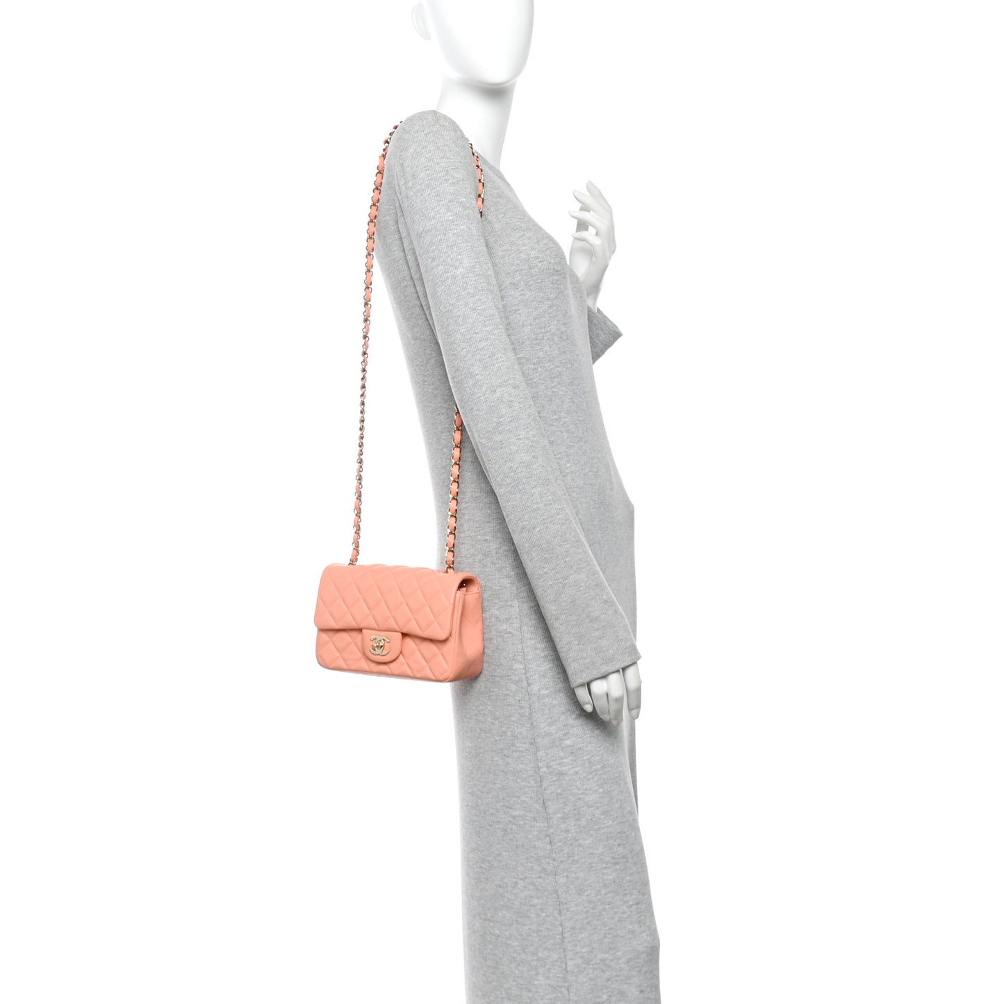 Lambskin Quilted Mini Rectangular Flap Light Pink