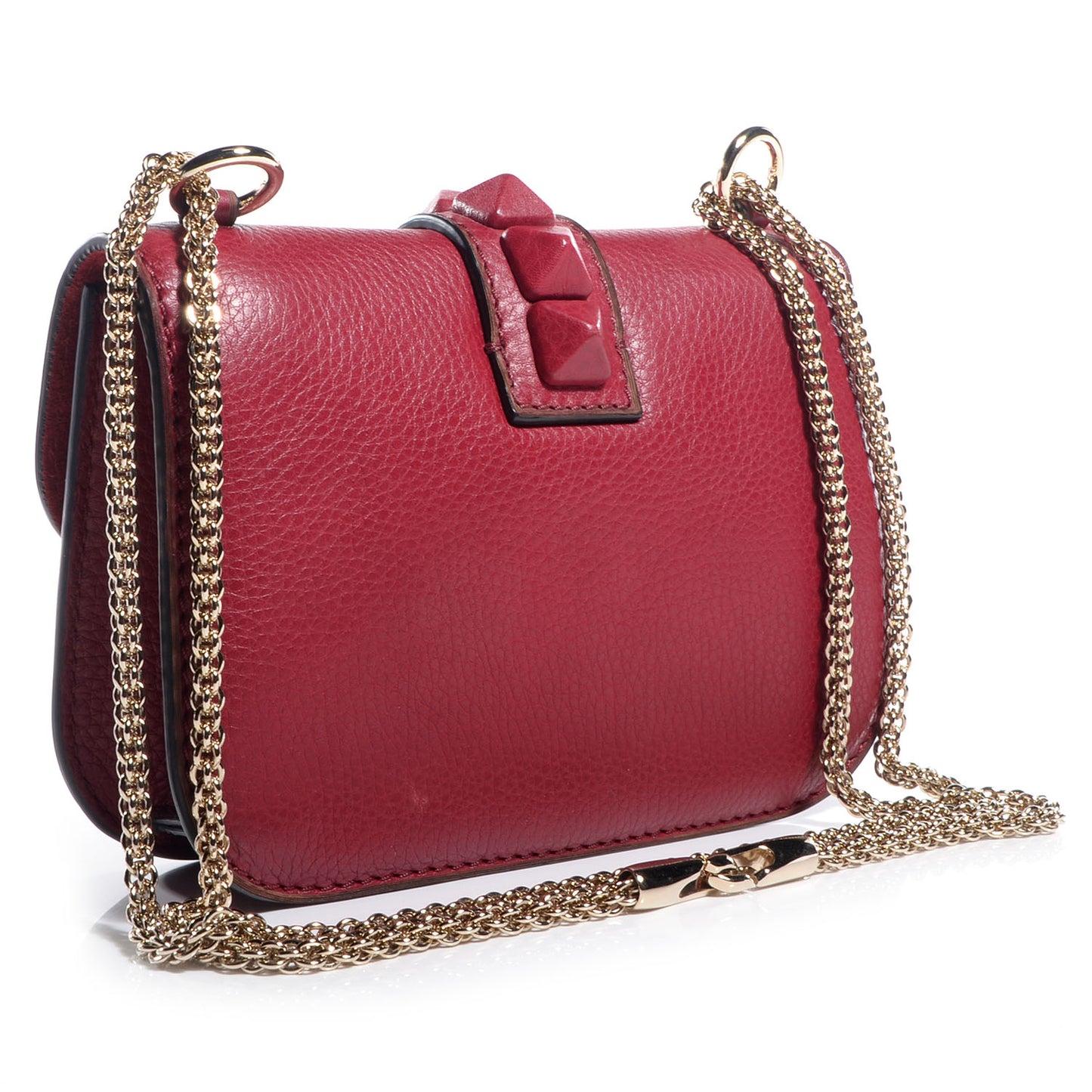 Vitello Monochrome Small Glam Lock Rockstud Flap Scarlet