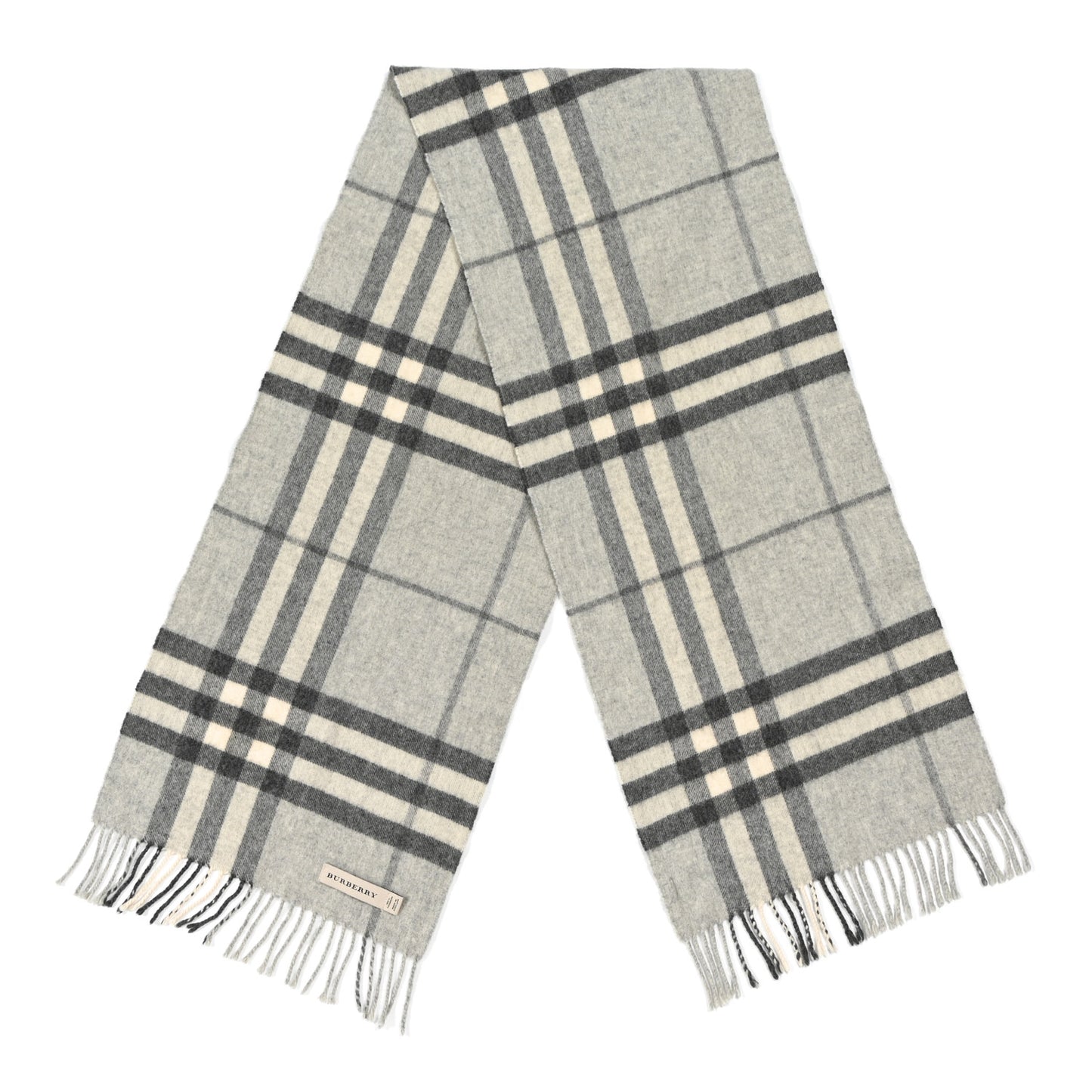 Cashmere Giant Check Fringe Scarf Pale Grey