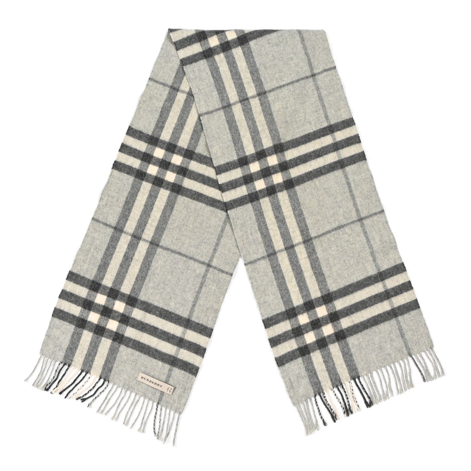 Burberry Cashmere Giant Check Fringe Scarf Pale Grey 2 of 4