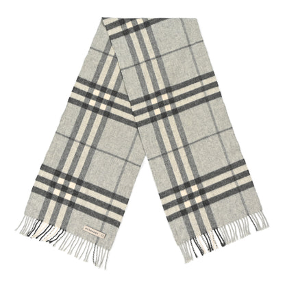 Burberry Cashmere Giant Check Fringe Scarf Pale Grey 2 of 4