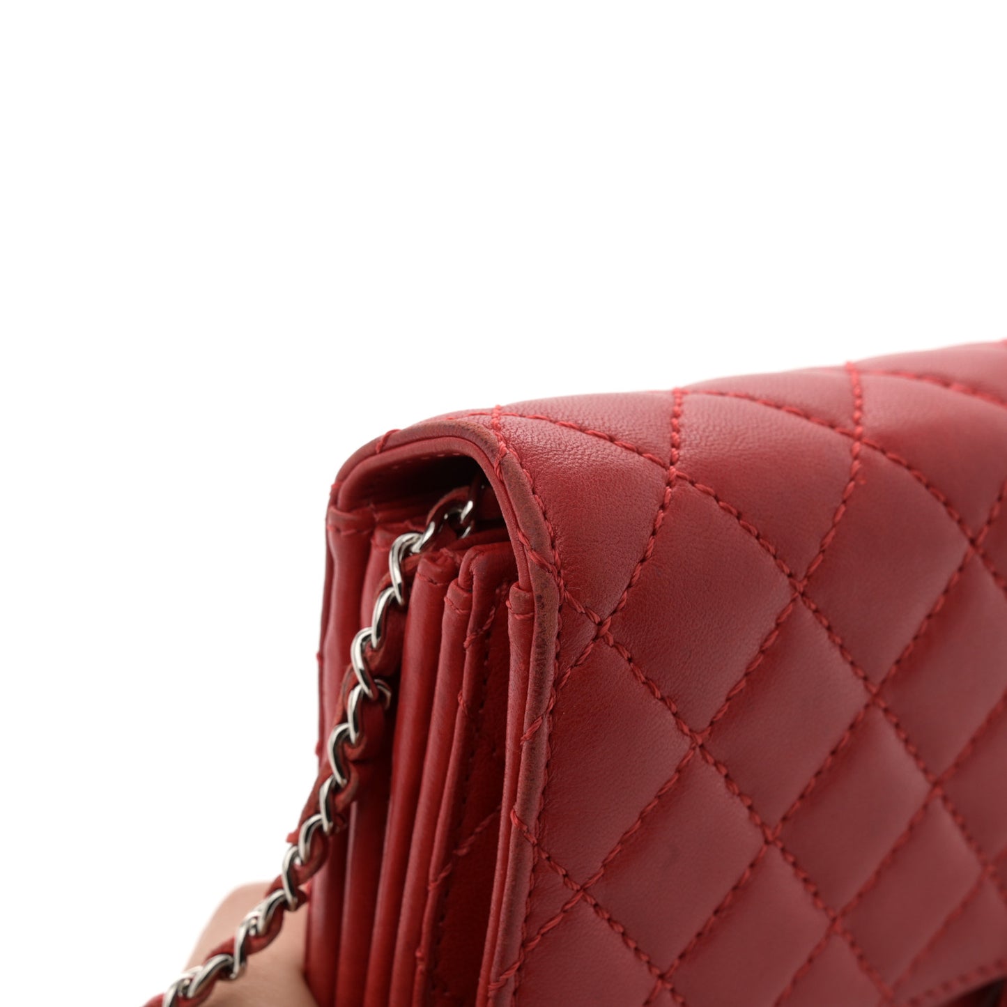 Lambskin Quilted Chain Clutch Flap Red
