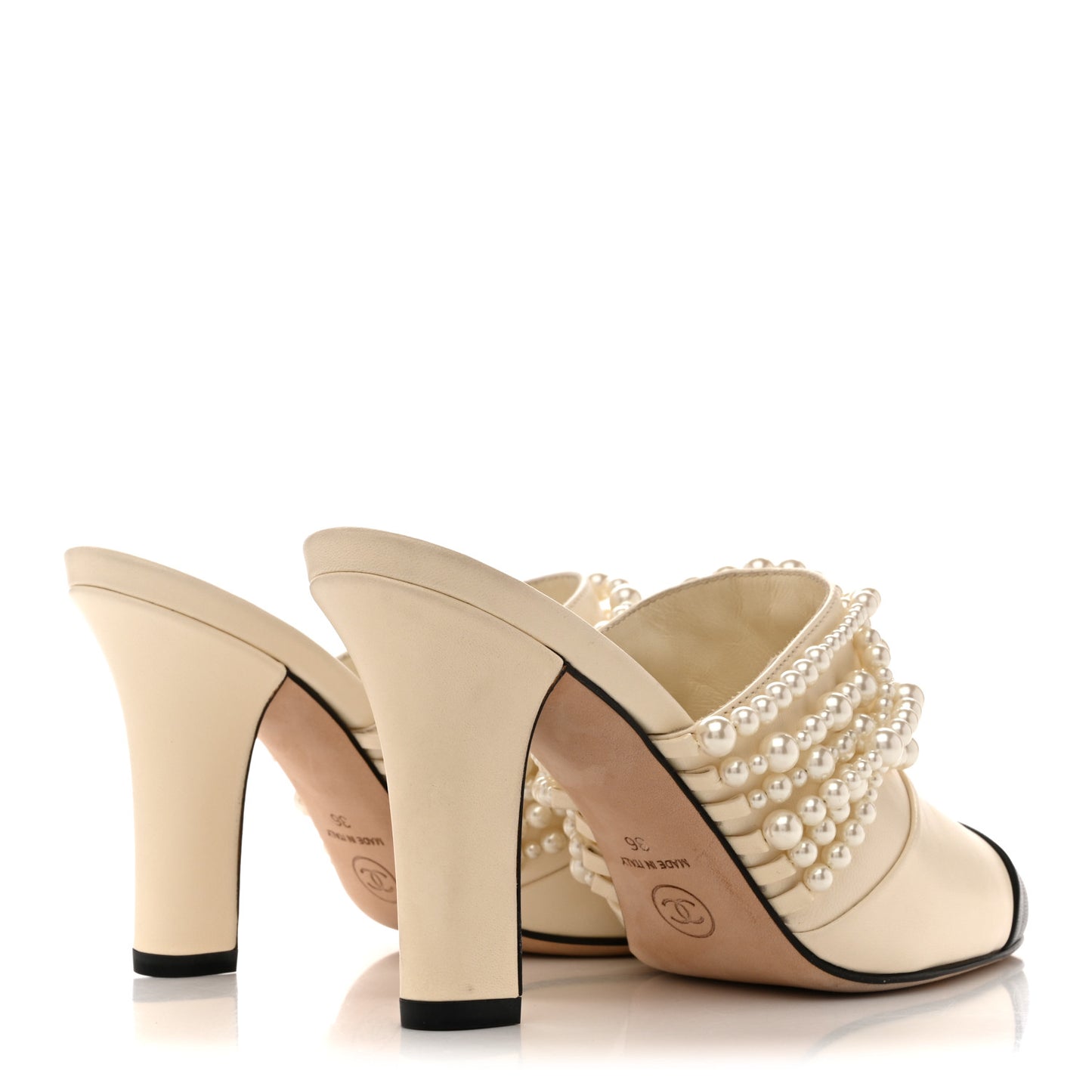 Lambskin Cap Toe CC Pearl Mule 36 Ivory Black