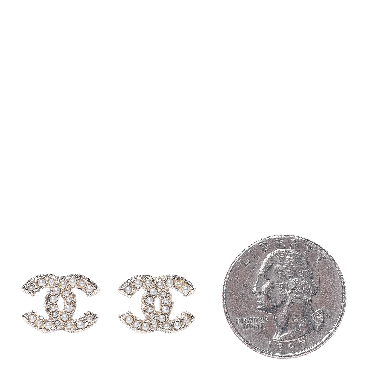 Chanel Metal Graduated Pearl Crystal CC Earrings Light Gold 2 of 7