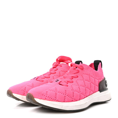 Chanel Mixed Fibers Quilted Womens CC Sneakers 37.5 Bright Pink 4 of 8