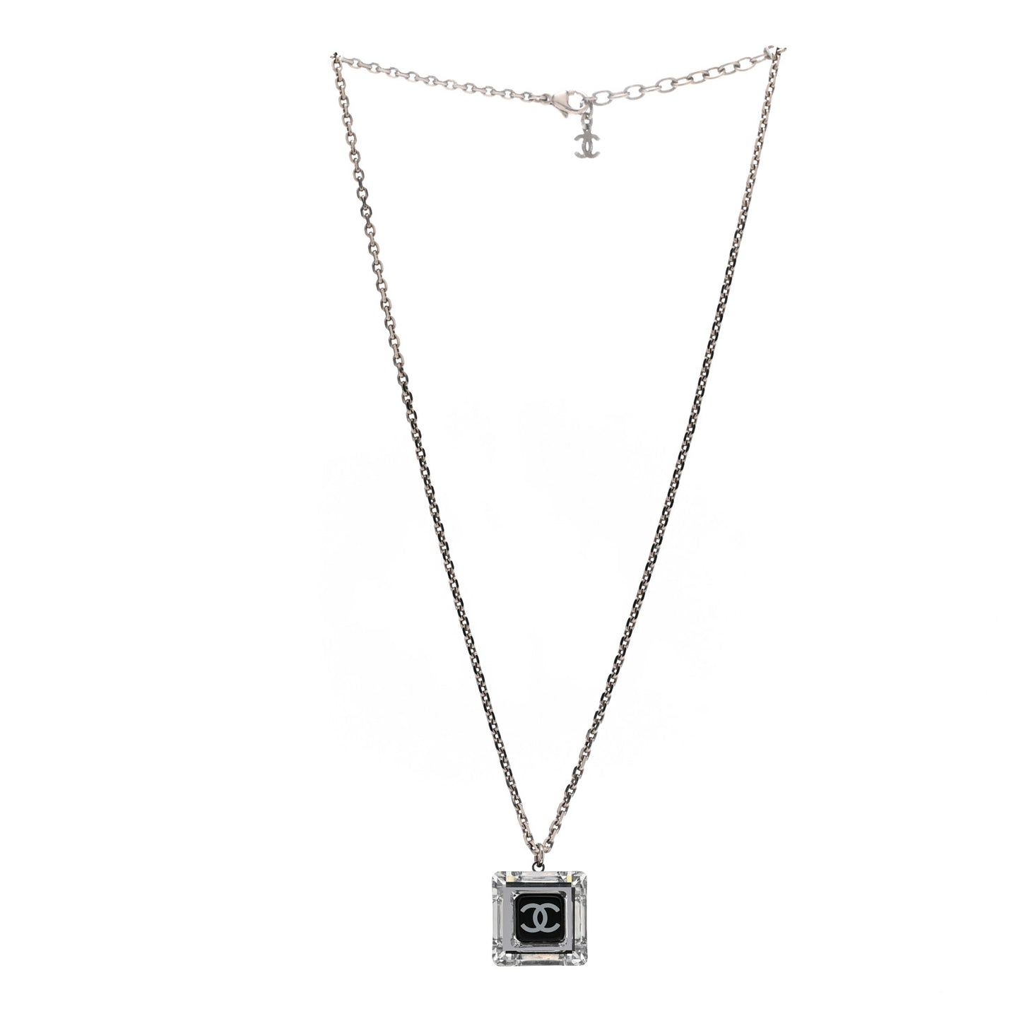 Resin Strass Geometric Square CC Necklace Black