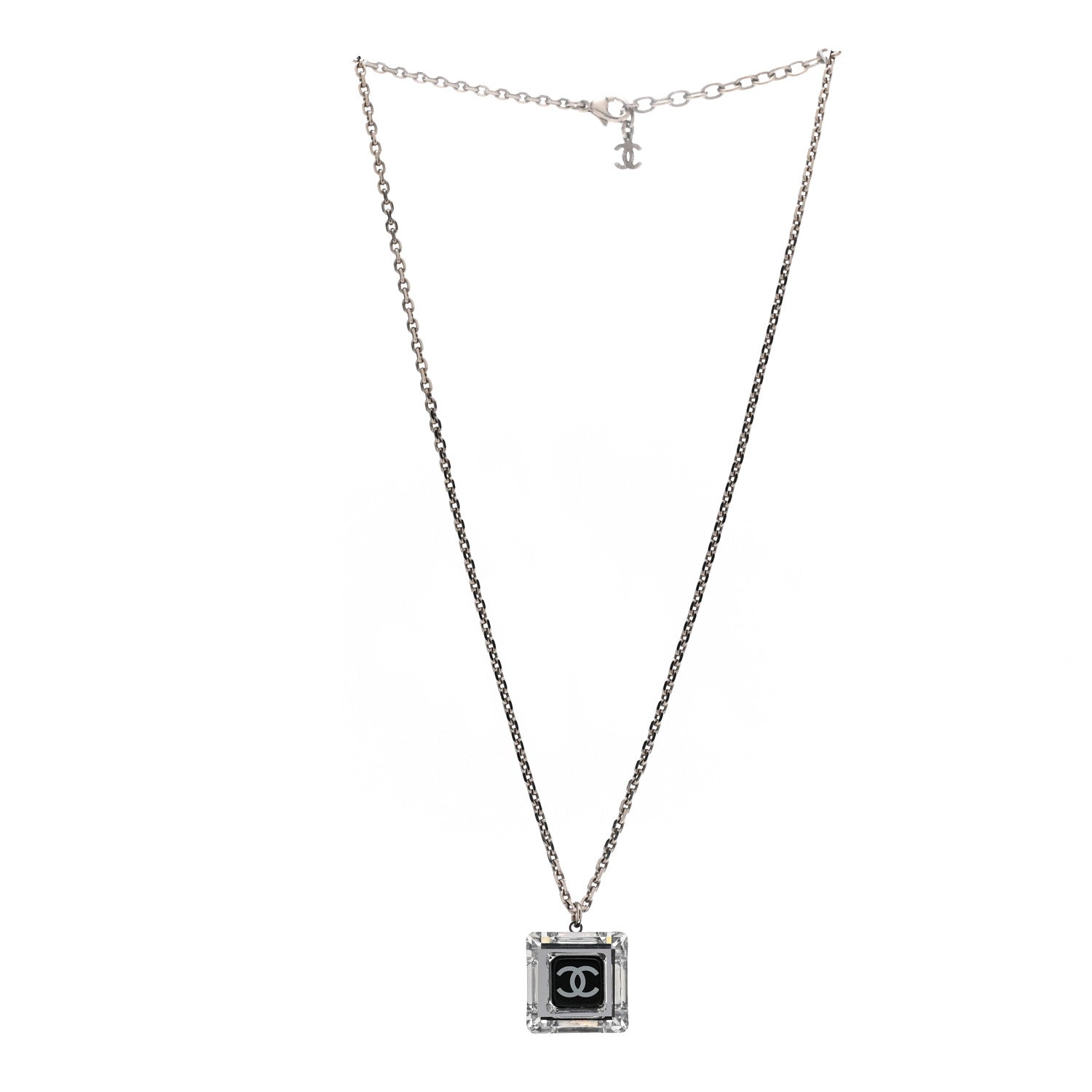 Chanel Resin Strass Geometric Square CC Necklace Black 3 of 6