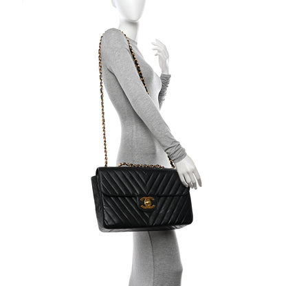 Chanel Caviar Chevron Quilted Maxi Single Flap Black 2 of 10